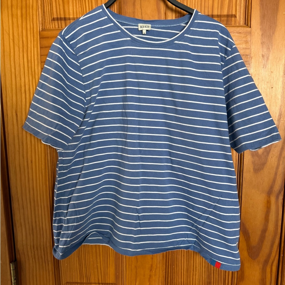 KULE The Modern Blue and White Striped Short Sleeve Tee